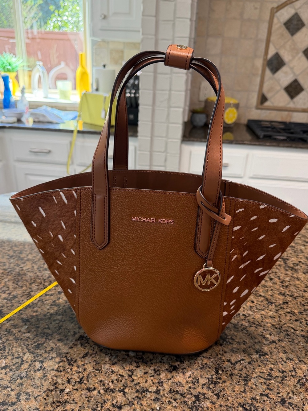 Michael Kors Portia Small Tote Leather & Spotted Fawn Haircalf Bag